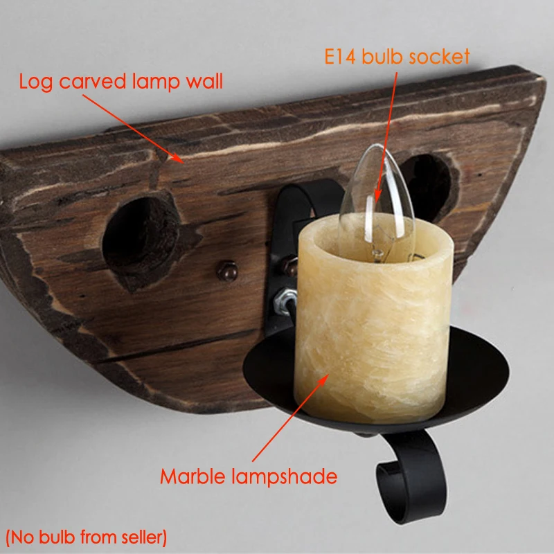 Loft Industrial Restaurant Wall Lamp Wood Vintage Light Bedside Bedroom Cafe Aisle Corridor Glass Wall Light Wood Lamp