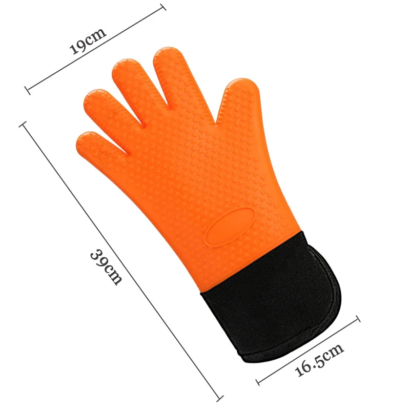 Long Thick Silicone Gloves Heat-resistant Non-slip Microwave Oven Mitts Kitchen BBQ Baking Cooking Canvas Stitching Oven Gloves