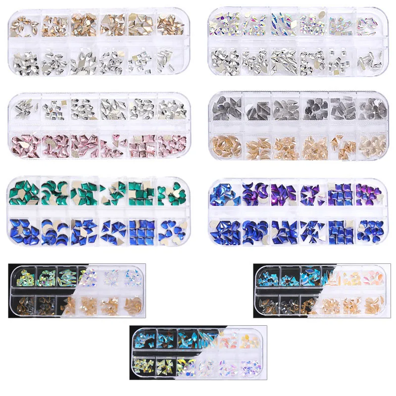 Multi-shape Flat Back Glass Crystal AB Rhinestone Nail Art Craft Crystal 3D Glitter Nail Art Luxurious Decorations