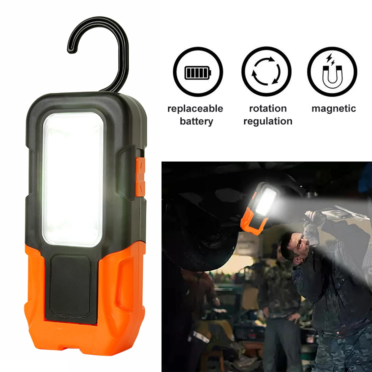 Linterna LED COB portátil con imán fuerte, 3 modos, funciona con batería, linterna lateral impermeable, MIni antorcha para acampar al aire libre