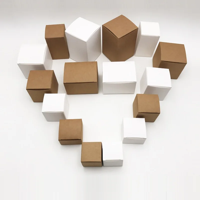 50pcs DIY Kraft Paper Cardboard Boxes White Handmade Soap Candy Gift Packaging Height 3cm-16cm