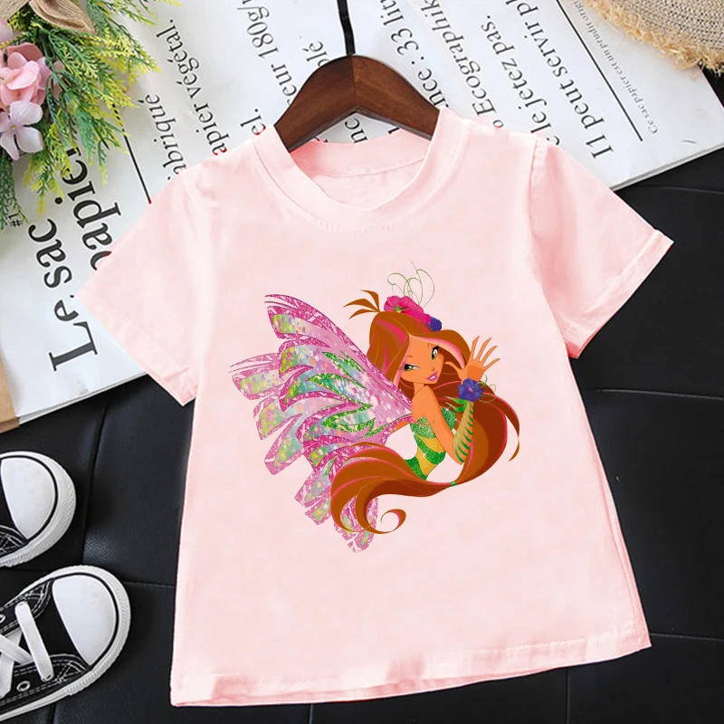 2021 Summer Fashion Unisex The Winx ClubT-shirt Children Boys Short Sleeves White Tees Baby Kids New Tops For Girls Clothes 24-9