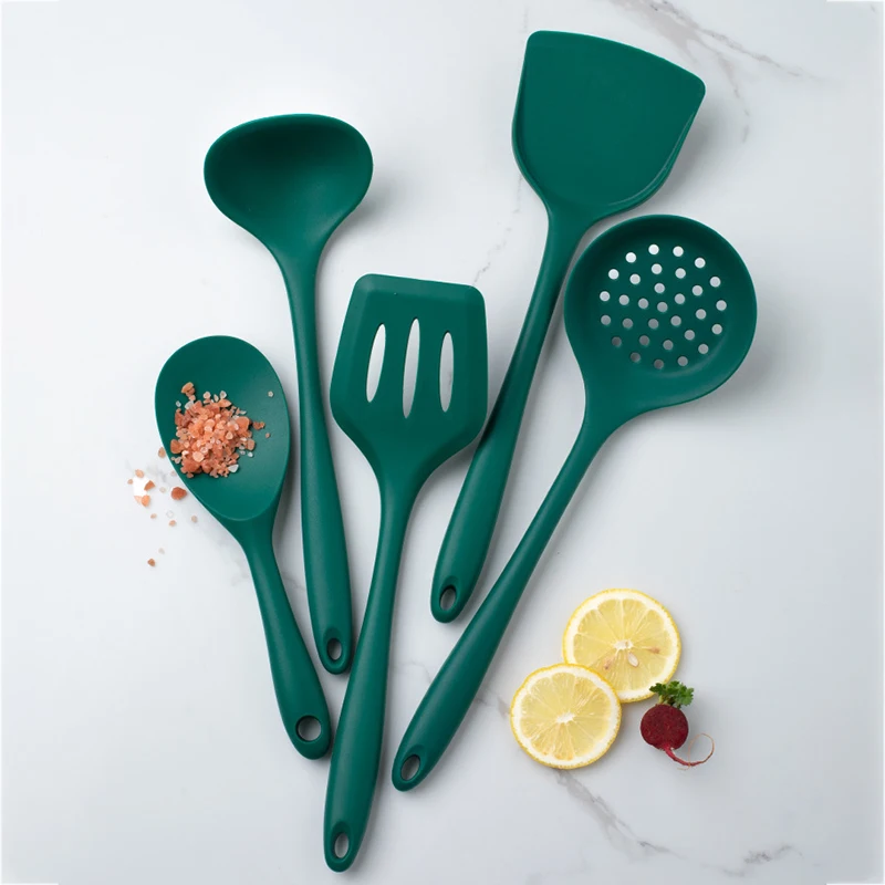 

Kitchen Cookware Silicone Cooking Utensil Set Green Spatula Soup Spoon Brush Ladle Pasta Colander Nonstick Cookware Kitchen Tool