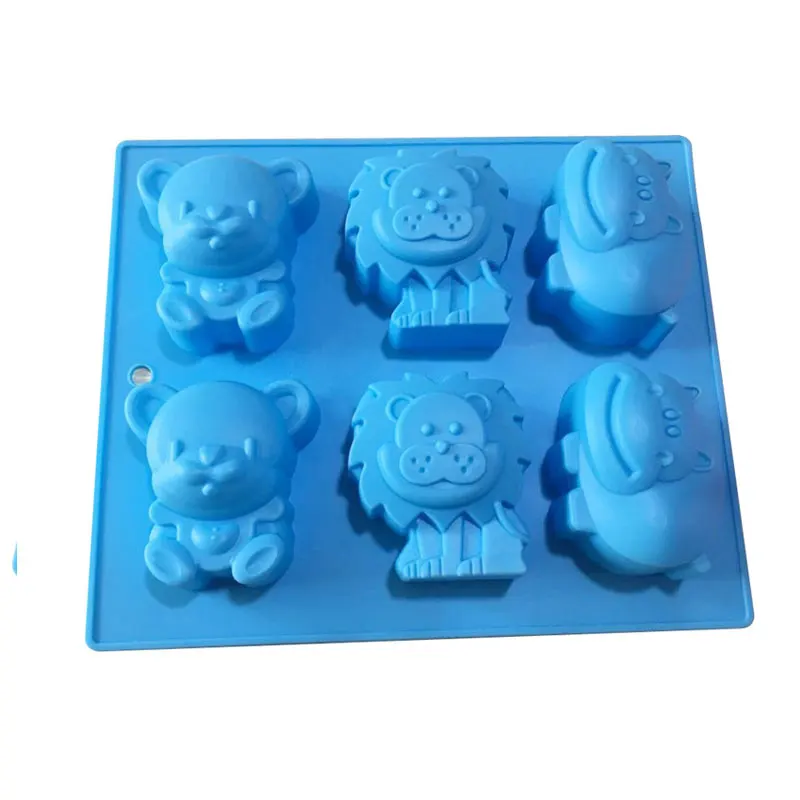 6 Hole Lion Bear Hippo silikonowa forma do pieczenia ciasta ciasto Pan robienie mydła foremki na babeczki herbatniki czekoladowe forma DIY taca na