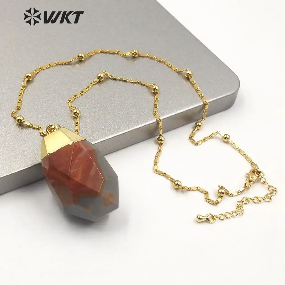 WT-N1209 New Gold Chunky Stone Necklace Women Ball Bead Chain Natural Pendant Faceted Cabchon Colorful Accessories