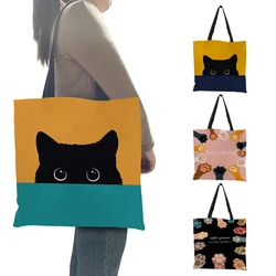 Casual Draagtas Leuke Pet Zwarte Kat Paw Print Vrouwen Schoudertas Handtas Dames Eco Herbruikbare Shopper Tassen Voor Kruidenier winkelen