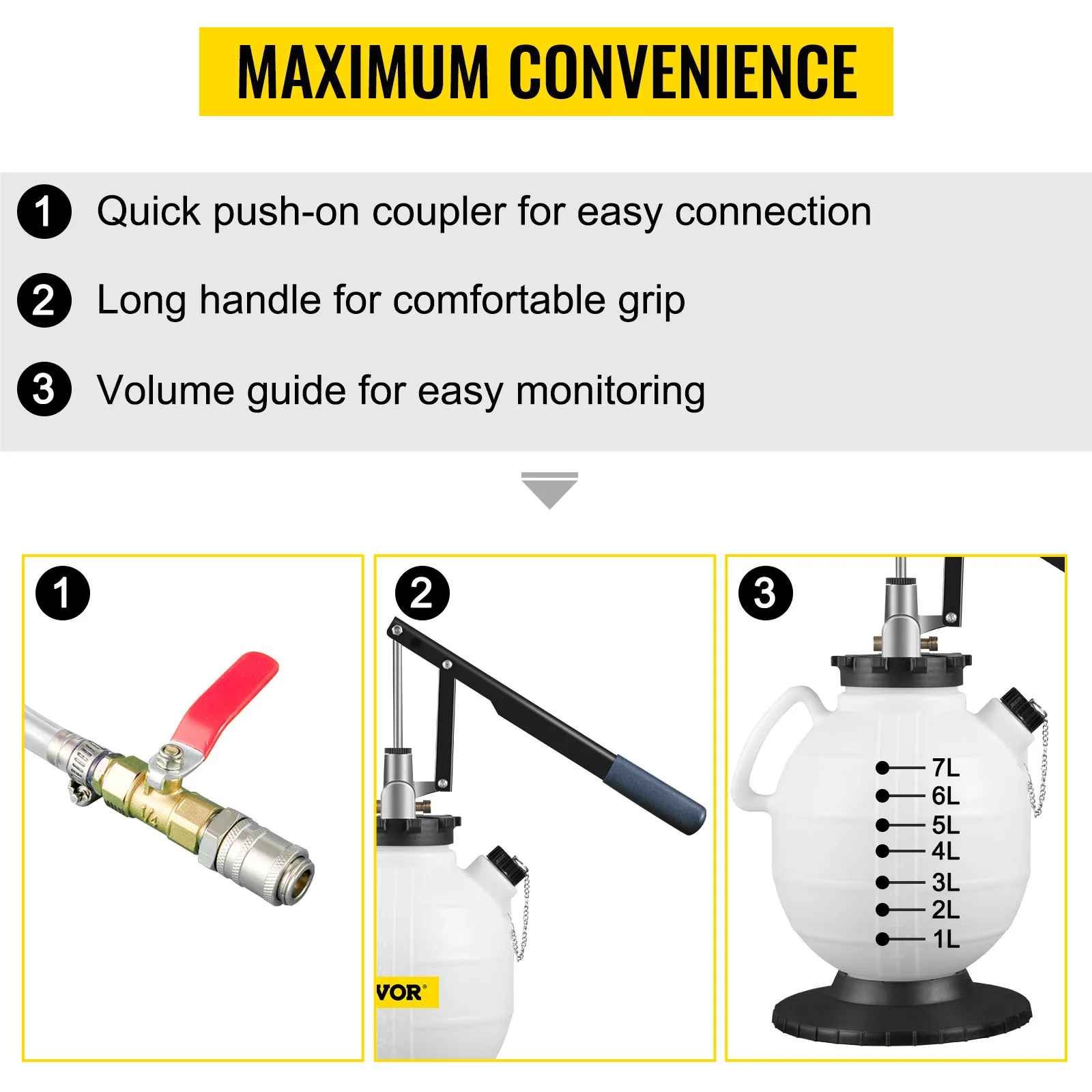 VEVOR Pompe de Remplissage d\'Huile de Transmission 7,5 L avec 15 Adaptateurs & Vanne de Contrôle Système de Remplissage Huile