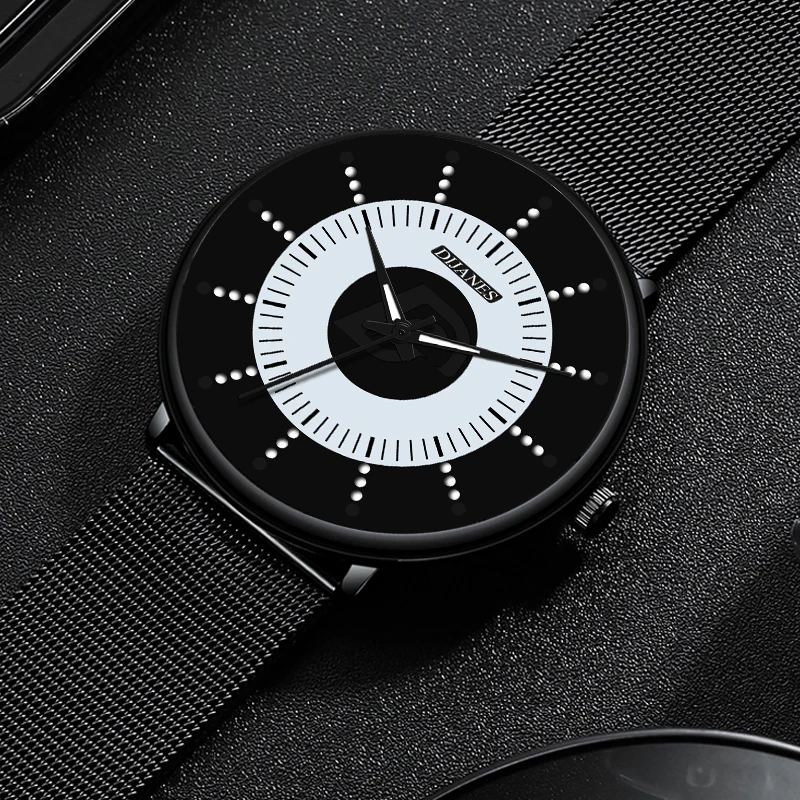 Minimalist Mens Fashion Black Classic Watches Luxury Men Business Casual Quartz Watch Mesh Belt Luminous Clock relogio masculino