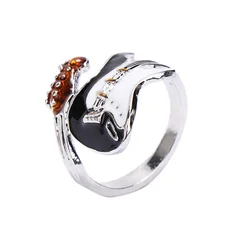 Black White Drip Oiled Guitar Rings For Men Women Punk Style Varnish Guitar Open Ring Jewelry