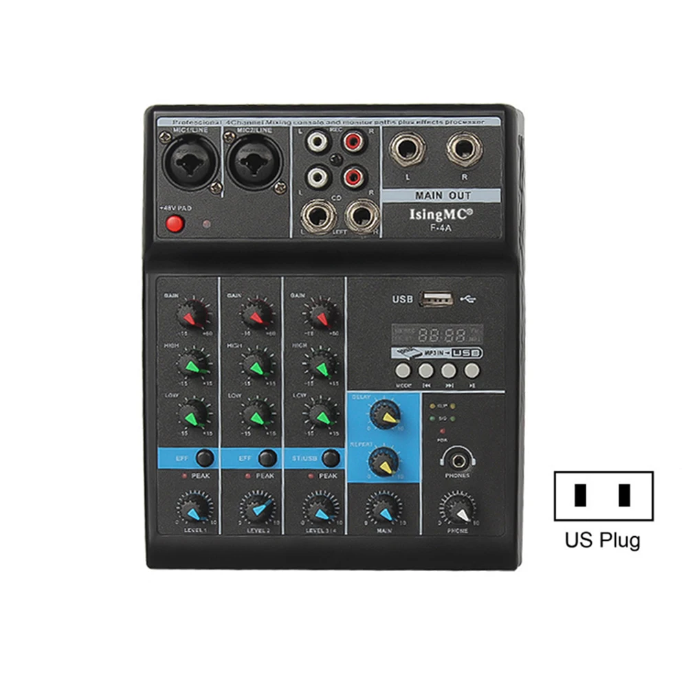 4 Channels Audio Sound Mixer Bluetooth-compatible USB Sound Card Mixing Console Input Phantom Monitor for Home Karaoke KTV