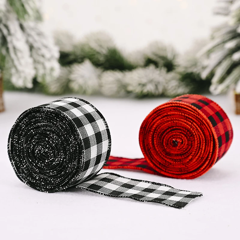 2M*5cm Grid Ribbon Christmas Decorations Lattice Christmas Ribbon Decorative Ribbon Christmas Tree Decoration Gift Box Package