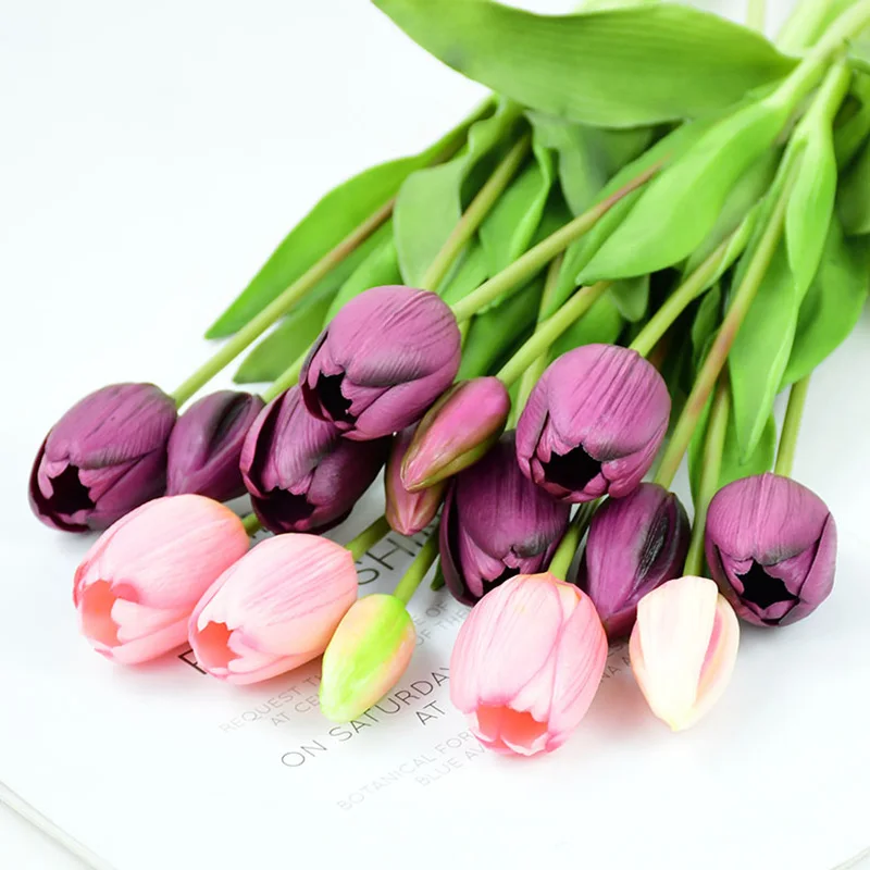 5Pcs/bunch Artificial Tulips Bouquet Real Touch Silicone Fake Flowers for Home Garden Living Room Decoration Wedding Party