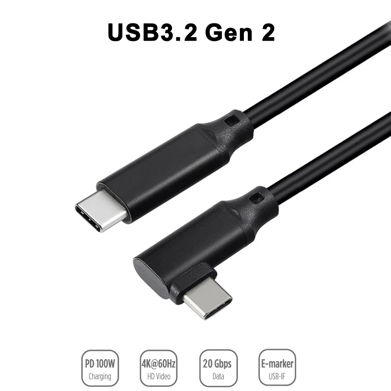 100W PD 5A Curved USB3.2 Type-C Cable 4K @60Hz 20Gbps USB-C Gen 2 Cord For Macbook Pro Nintendo Oculus Quest 1 2 VR Thunderbolt3