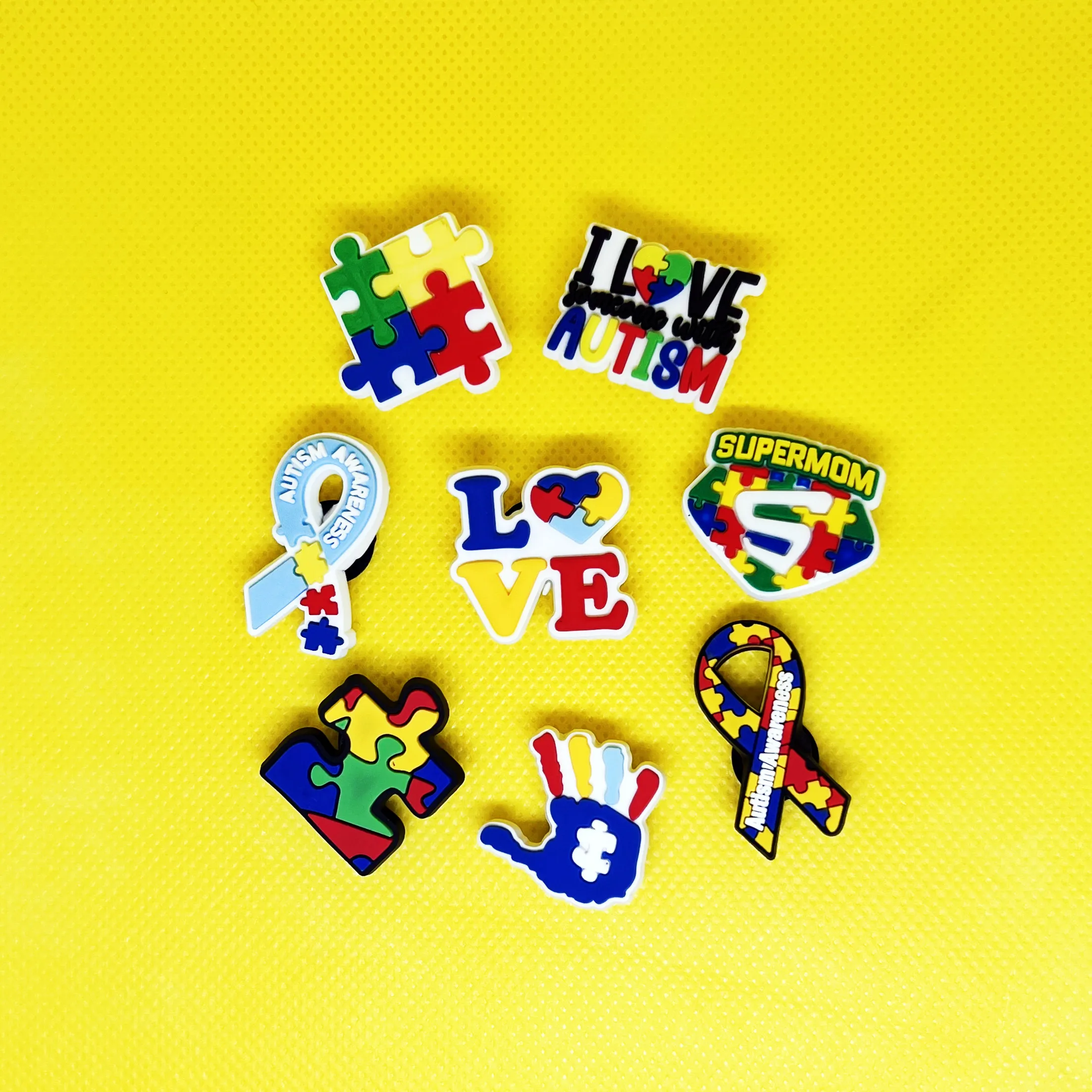 1-8PCS Autism Themed Accessories Puzzles Shoe Charms Cute Shoe Buckle Decorations fit Croc JIBZ Party Kid's Gifts