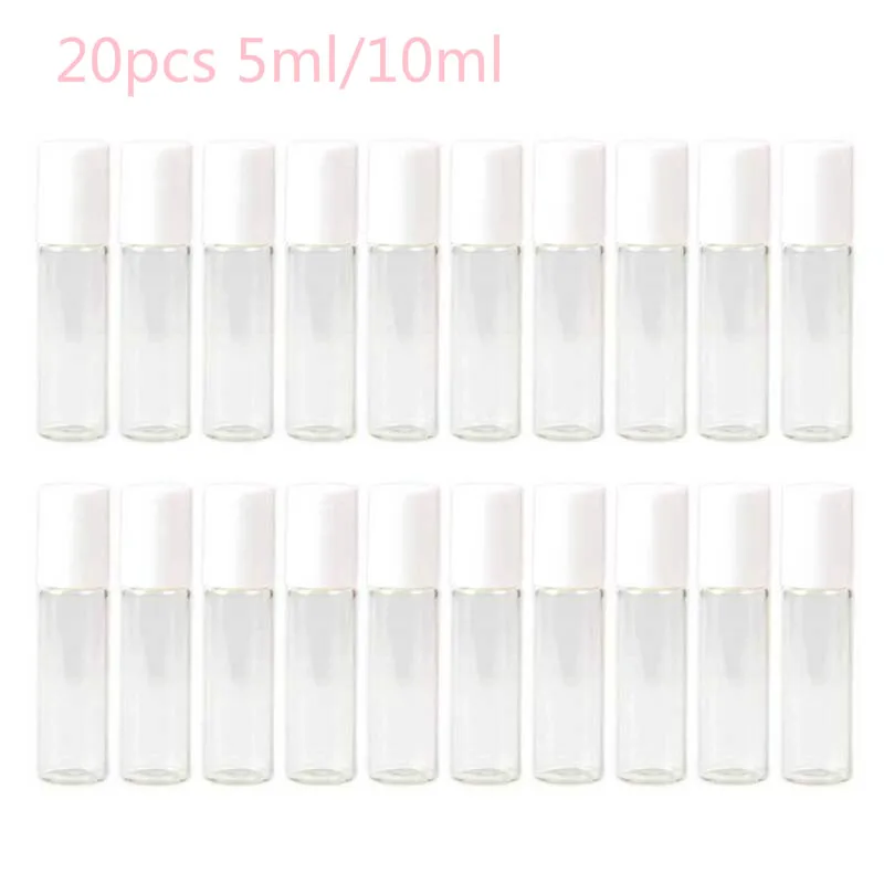 

20pcs5ml/10ml clear glass rolls are packed on the bottle, with white cap and roller essential oil