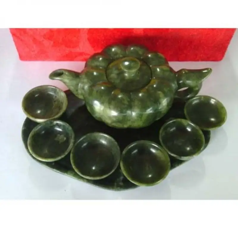 Chinese Hand-carved Jade natural jade lantian jade teapot tea set household set