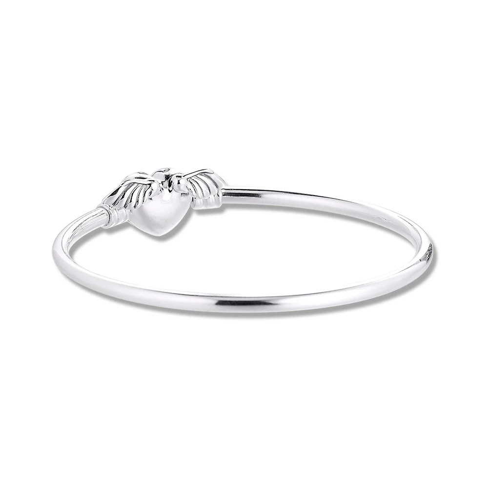 

925 Silver Jewelry Moments Winged Heart Bangle Bracelet Fits Original harms & Beads 2021 Fashion Female Bracelets