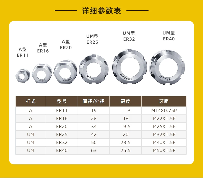 High precision ER11 ER16 ER20 ER25 ER32 A UM China\'s Best Quality and High Precision ER Nut CNC Tool Frame Nut Engraving machine