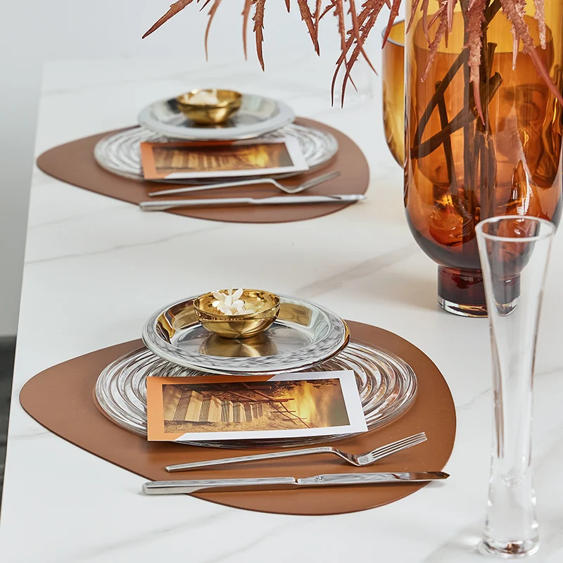 European Tableware Soft Decor Exhibition Hall Dining Table Plate Brown Special Placemat Wavy Concave Convex Round Glass Tray Mat