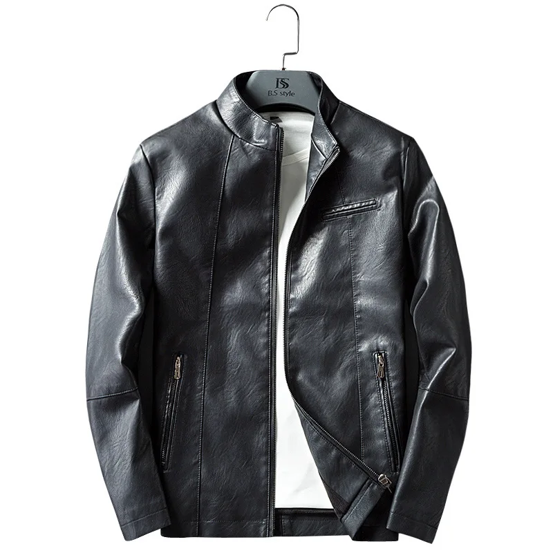 

Autumn Winter PU Leather Jacket Men Wool Liner Warm Motorcycle Jacket Stand Collar Slim Fit Jaqueta Masculina Faux Leather Coat