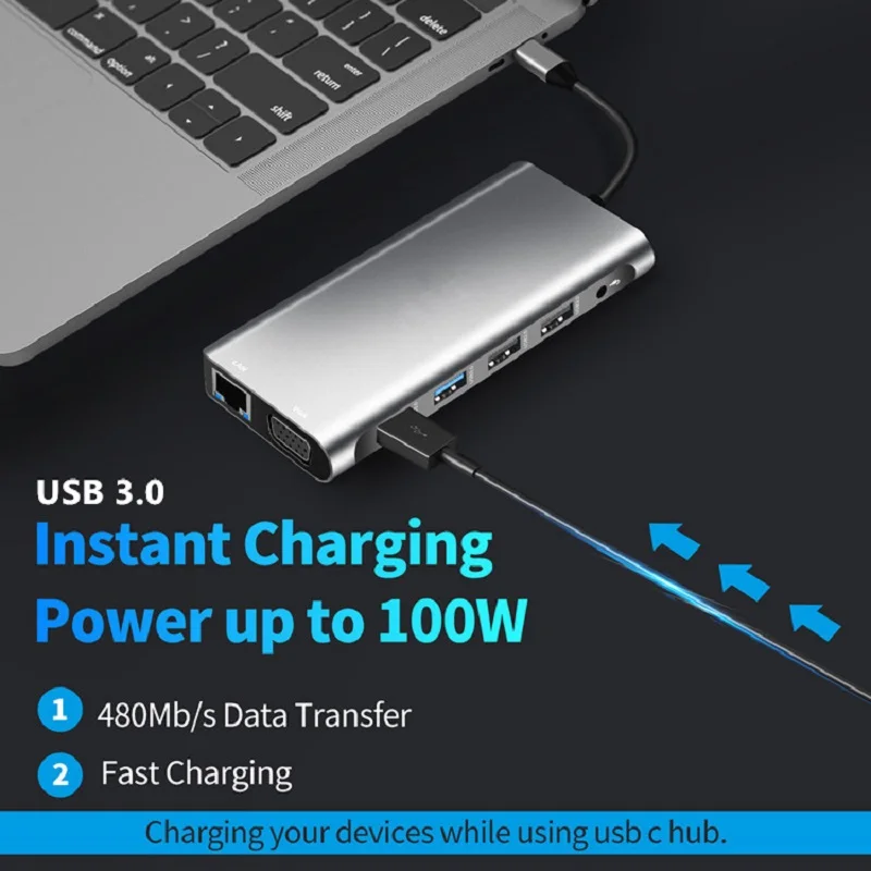 Rankman-Hub USB C a RJ45 Lan, 4K, HDMI, Compatible con VGA, USB 3,0, SD, TF, tipo C, PD, acoplamiento para MacBook, iPad, Samsung S23, Dex, TV, ordenador portátil