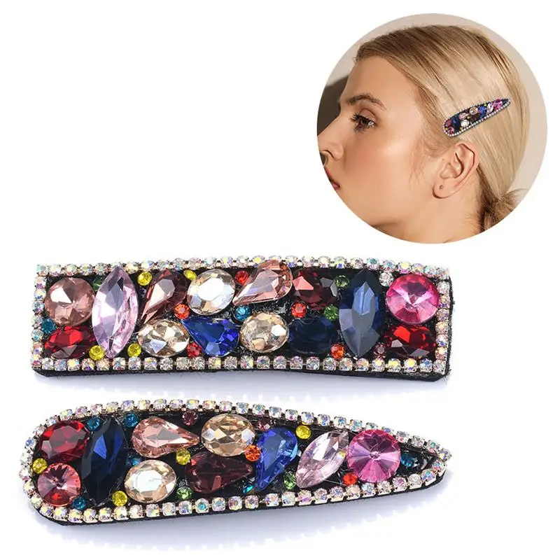 

2Pcs/Set Colorful Hair Clips Fashion Rhinestone Decor Alloy Hair Barrette Hair Pin Side Clip Hair Accessories For Girls Women