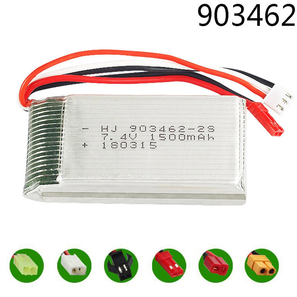 

7.4V 1500mAh 2S lipo battery For FT009 RC oats 12423 12428 RC cars Battery 7.4 V Lithium battery 903462 SM/JST/T/EL-2P/XT60 Plug