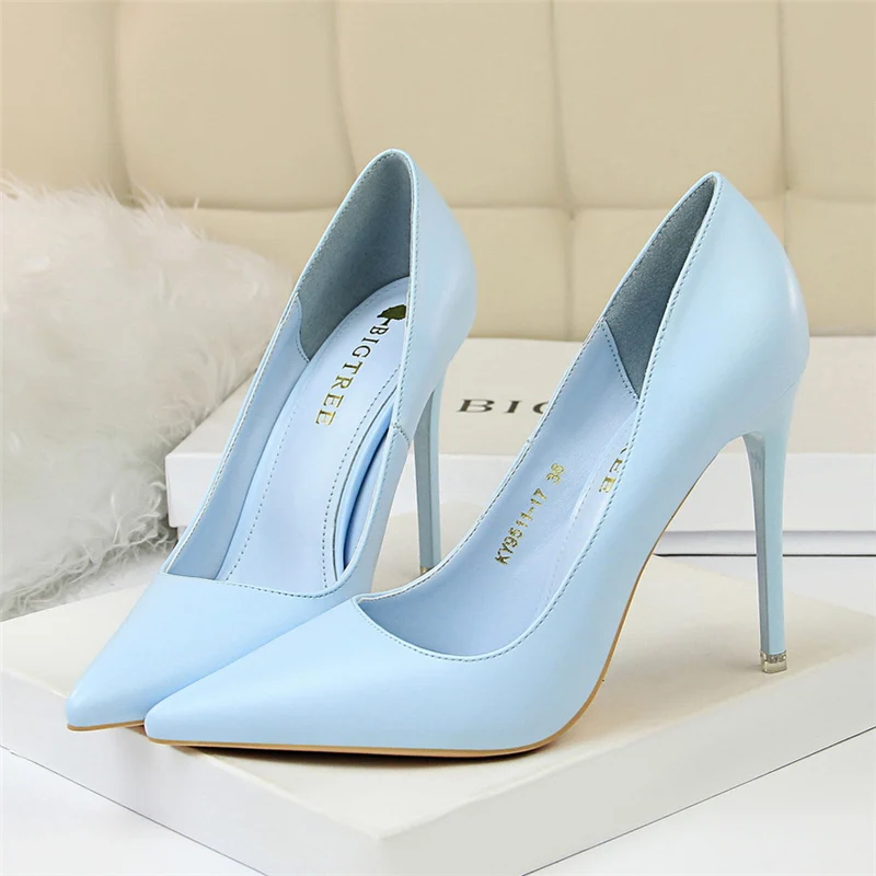 2023 Women Sexy Fetish Thin High Heels Scarpins Female Sweet Yellow Blue Pink Heels Pumps Escarpins Talons Stiletto Bridal Shoes