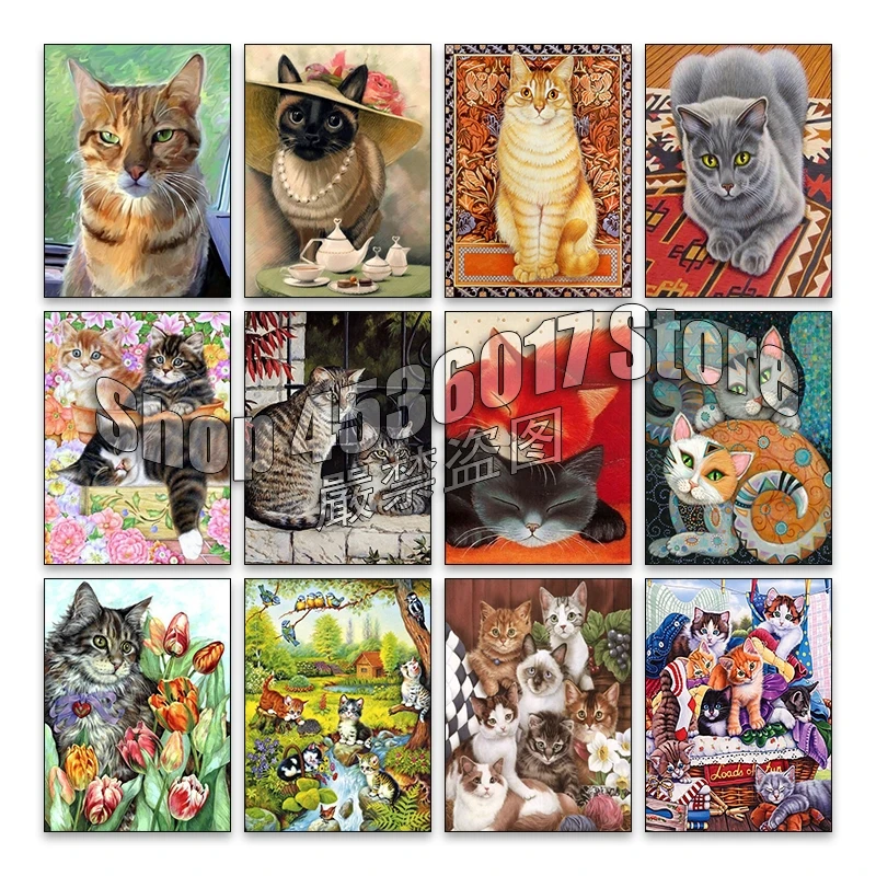 5d Diy Diamond Painting Cross Stitch Flowers Rose Cat Animals Embroidery Diamond Mosaic Full Rhinestone Gifts Wall Stickers Arts