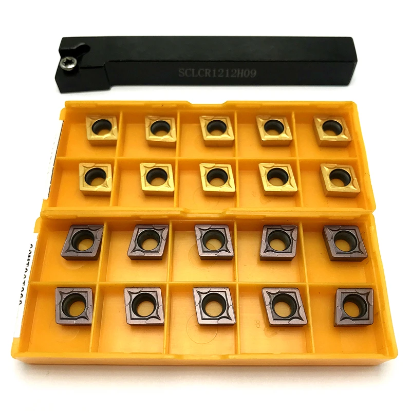 Sclcr1212h09 sclcr16h09 sclcr20k09ホルダー旋盤工具カッター、10個入りccmt09t304 ccmt09t308超硬刃ターニングツールセット