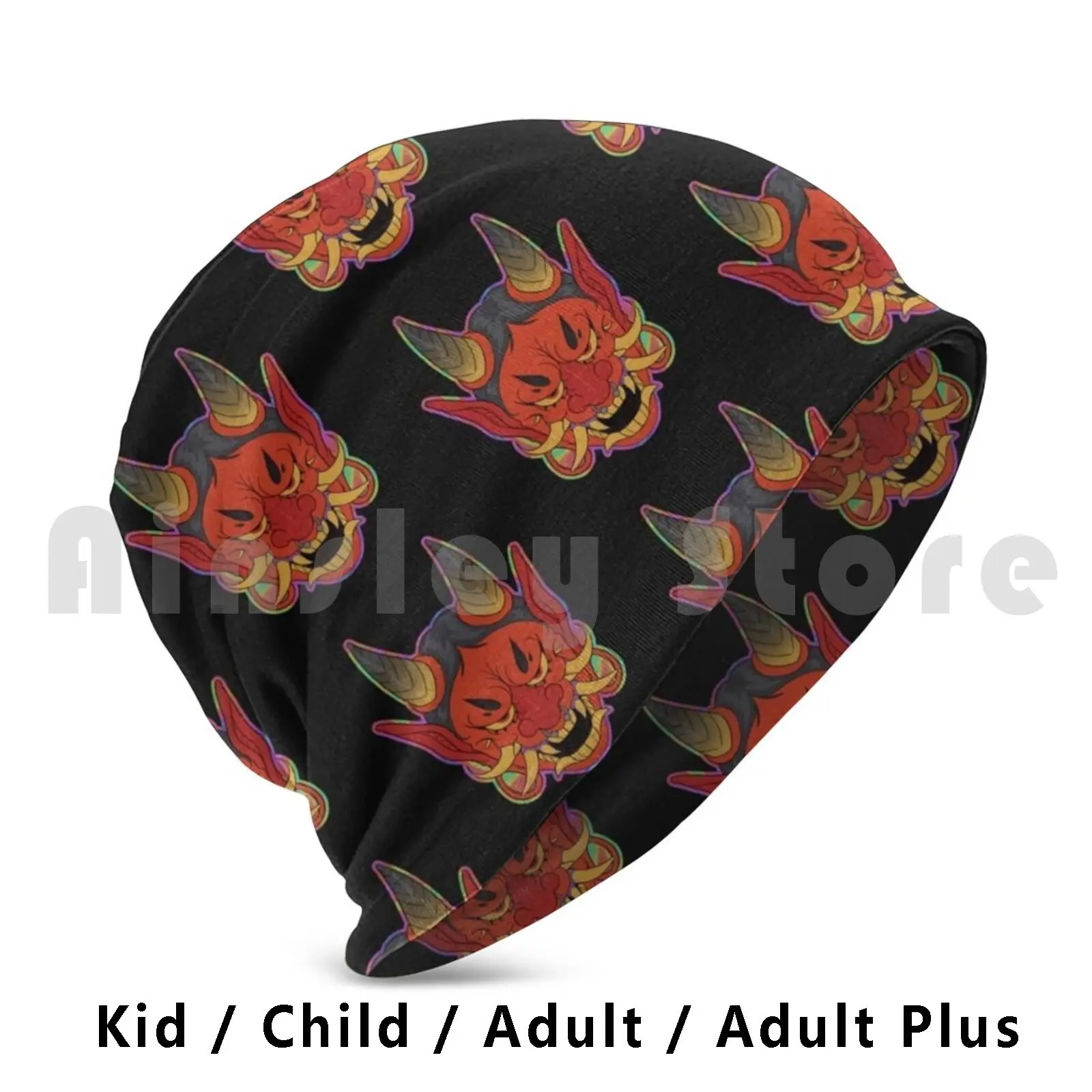 

Oni Beanies Knit Hat Hip Hop Oni Oni Demon Hannya Japanese Teeth Devil Cartoon Edgy