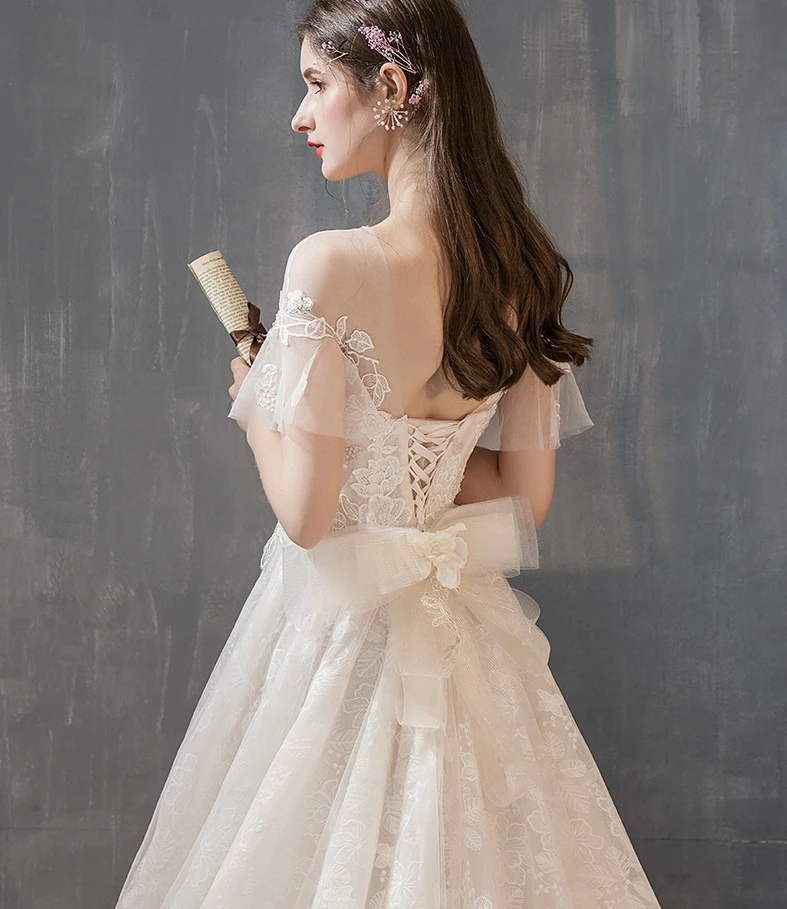 Vestido De novia elegante con cuello De ilusión, traje De boda con apliques De encaje, novedad, 2019