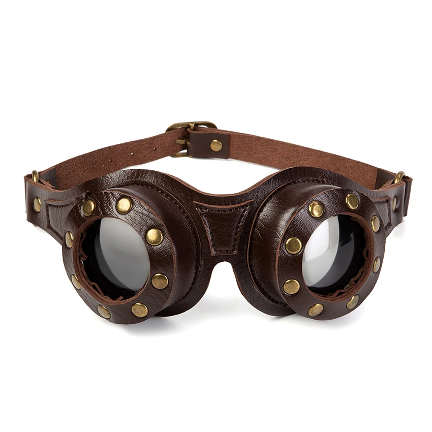 Steampunk Glasses PU Leather Eyewear Gothic Accessories Man Funny Halloween Cosplay Protective Goggles Adult Party Prop Glasses