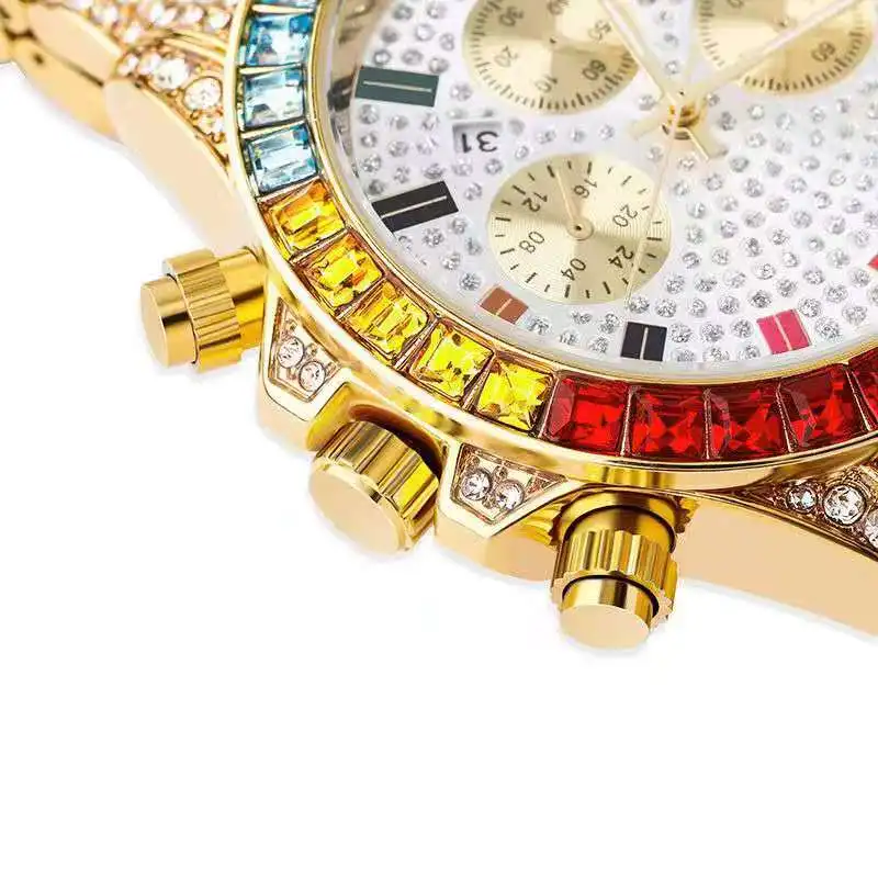 Watches for Men Women Luxury Iced Out Watch Clocks Fashion Multicolour Quartz Square Wristwatch Hip Hop Gold Watch Male Relogio