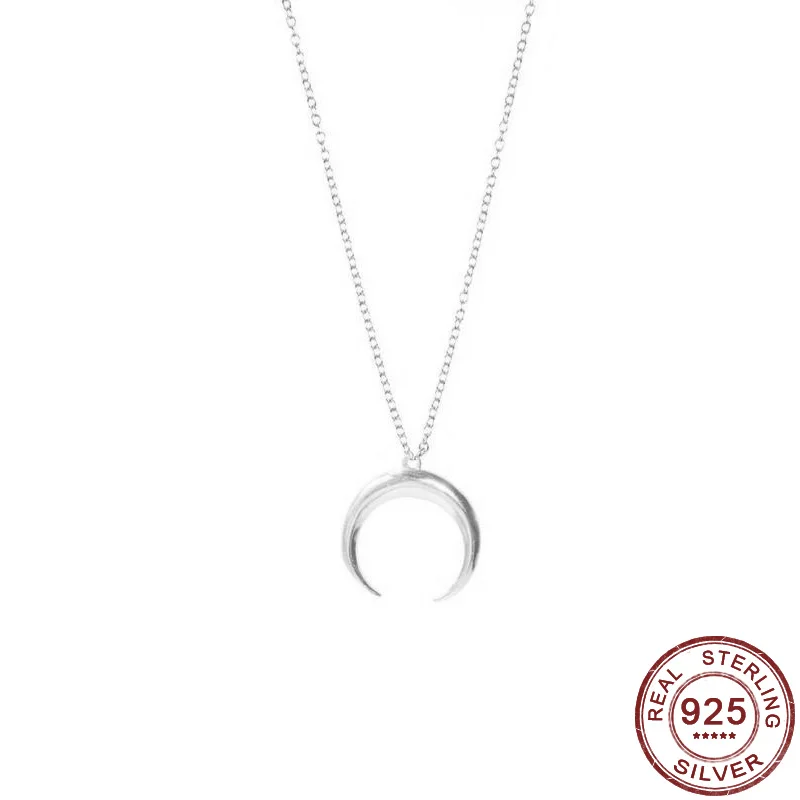 Hot Sale 100% 925 Sterling Silver Crescent Moon Pendant Necklaces Lucky Women Jewelry Gift Temperament Roman Horns Necklace Men