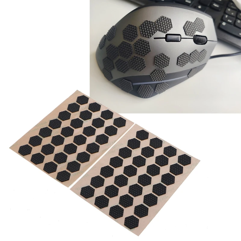 56Pcs/pack DIY Mouse Anti-Slip Grip Tape Sweat Resistant Tape Pads Mouse Side Moisture Wicking Stickers Side Grips Black