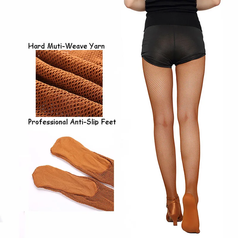 Professional Hard Mesh Tights Latin Dance Fishnet Stockings Competition Special Pantyhose Sole Non Slip Bone Line Oxford Socks