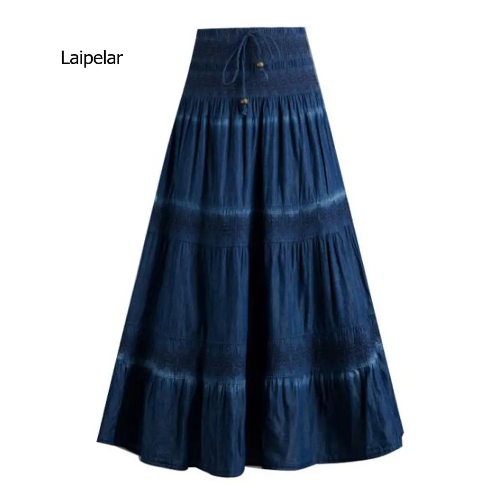 Casual Jeans Skirts Women's Denim Maxi Skirt Elastic High Waist Party Solid Long Summer Skirt Pleated Jupes Femininas