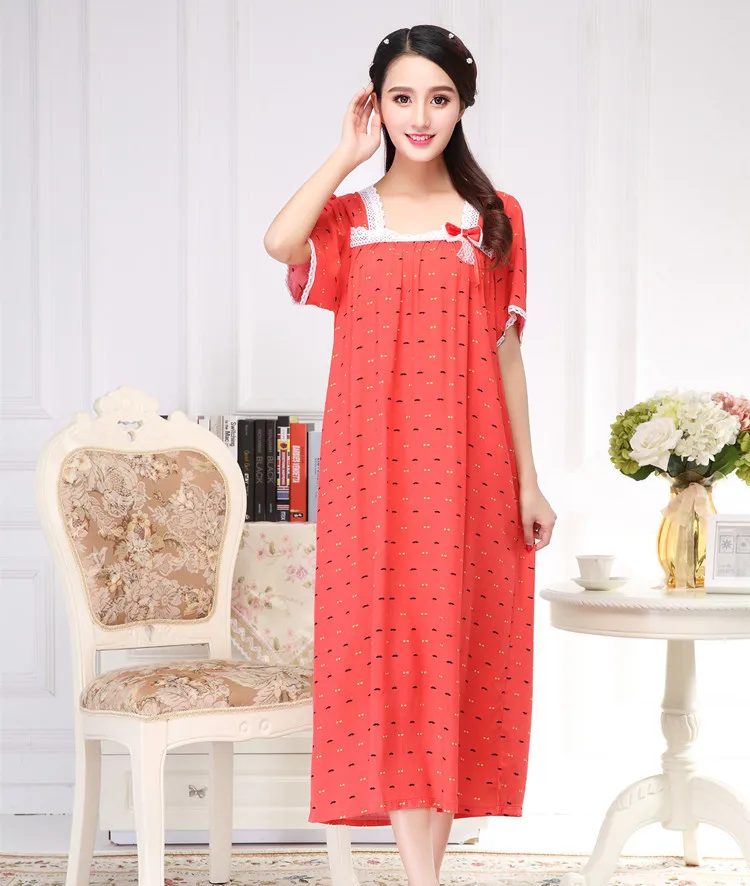 Summer Female Short-Sleeved Lovely 100% Cotton Korean Version Fresh Princess Long Sleepwear Nightgown Homewear Large Size