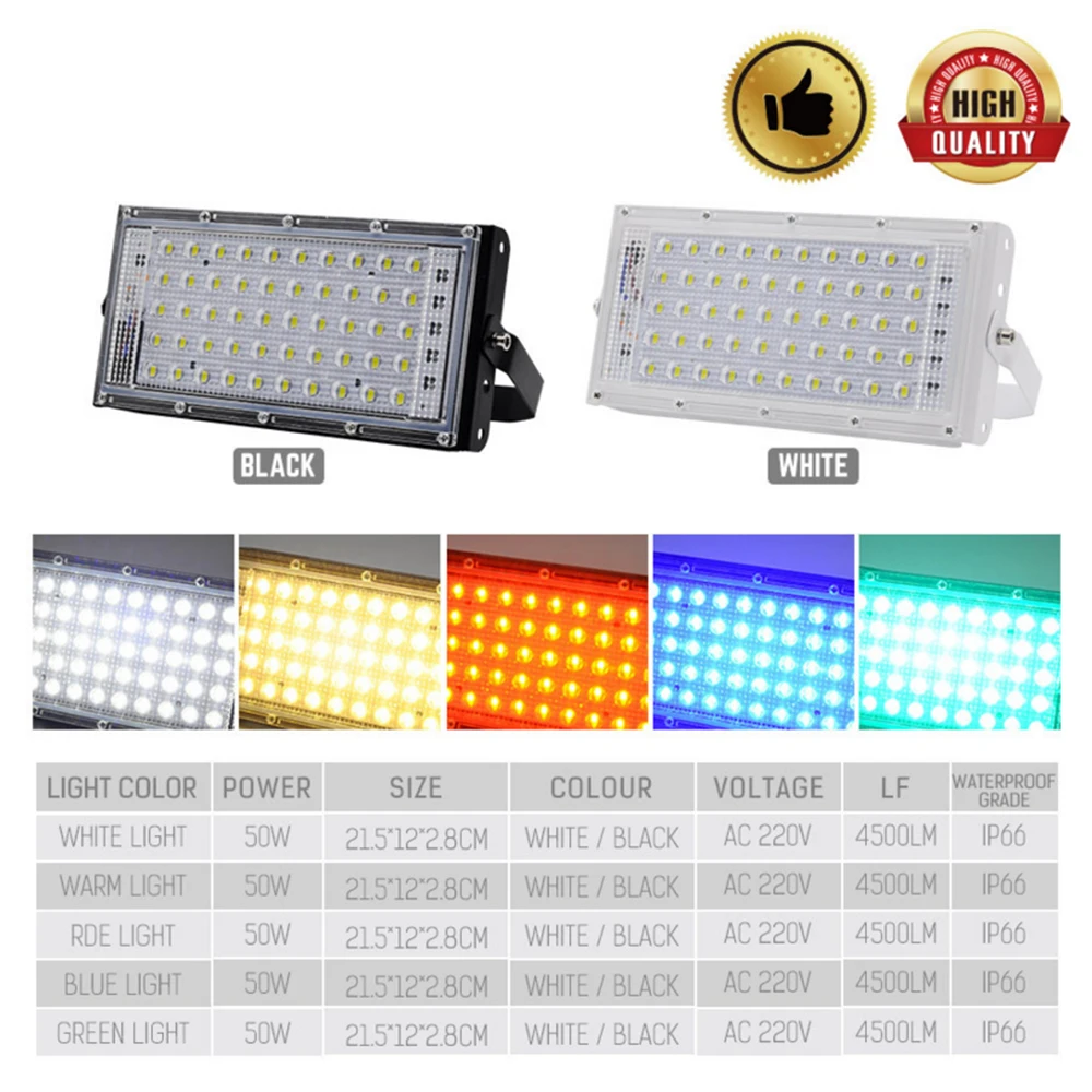 50W LED Flood Light  220V Remote Control RGB Floodlight Led Spotlight Waterproof IP66 Reflector Street Lighting Multi-color