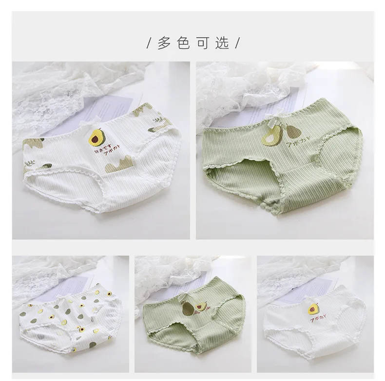 

5pcs Young Girl cotton Briefs Avocado matcha green bow sweet girl Underpants 100%Cotton women Briefs mid-waist Kid girl Panties