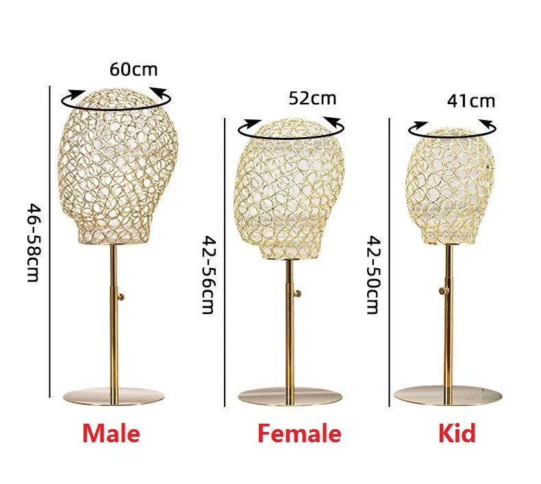 Regulowany złoty Metal mężczyzna kobieta dziecko głowa manekina uchwyt na kapelusz czapki peruki stojak
