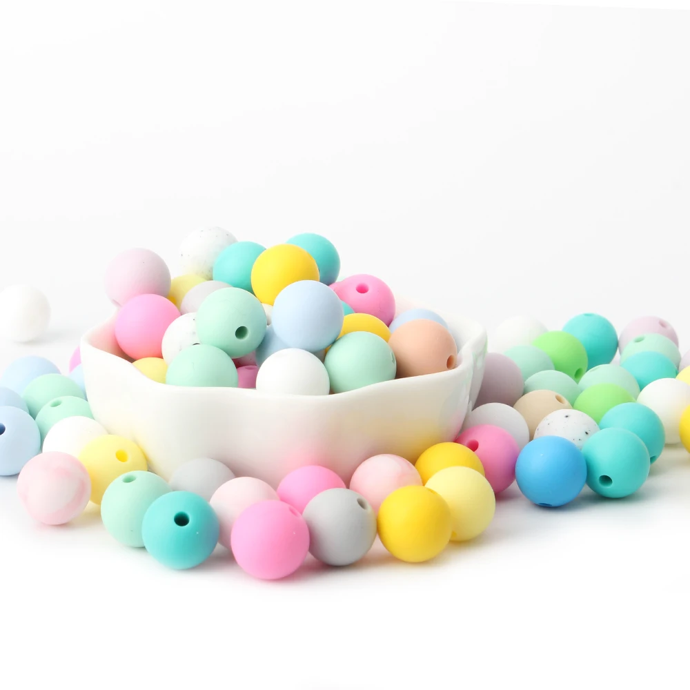 Keep&Grow 100Pcs Round 12MM Silicone Beads Chewable Teething Toys Nursing Pacifier Chain Bracelet BPA Free Baby Teething Beads