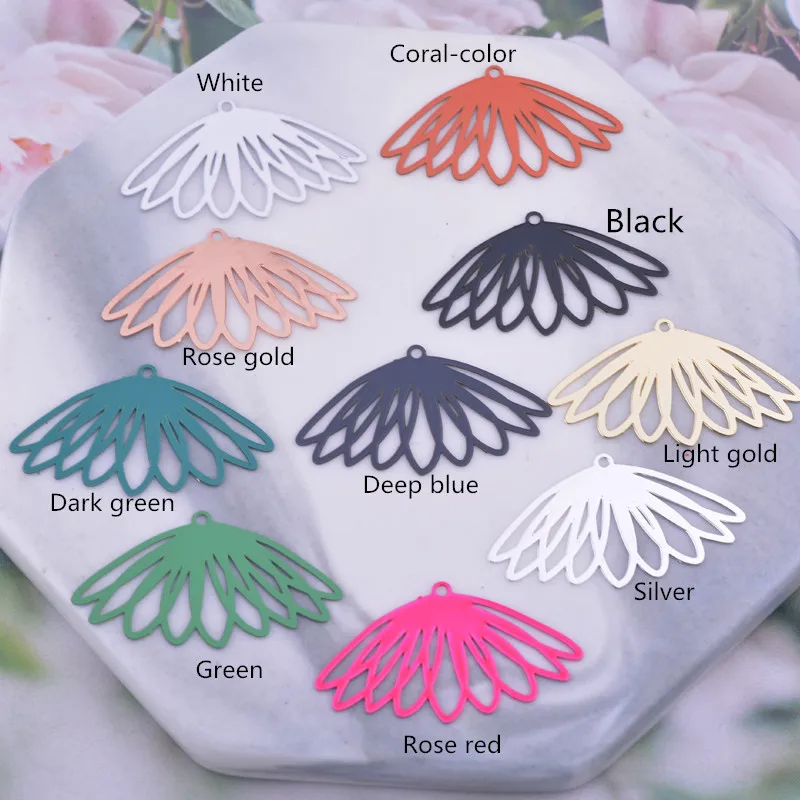 50 Stück AC11636 17*30mm Filigrane Messing-Anhänger, versilbert, Blumen-Charms, Roségoldfarben, Charm-DIY-Schmuckzubehör – Detail 1