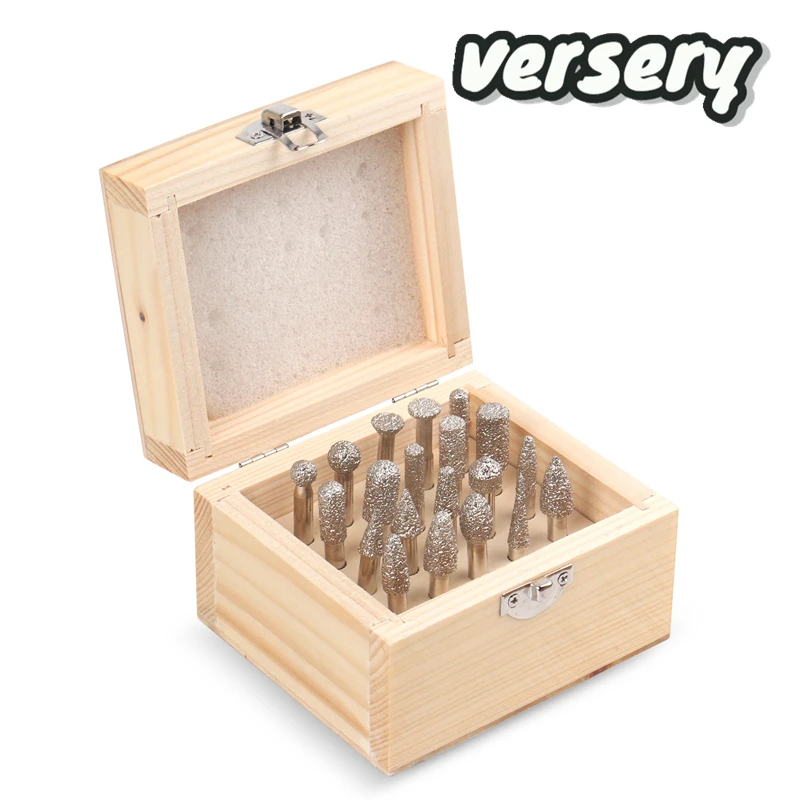 Versery 20PCS/Set 6mm Shank Vacuum Brazed Diamond Burr Grinding Head Rotary Tool For Stone Concrete Carving Marble Granite