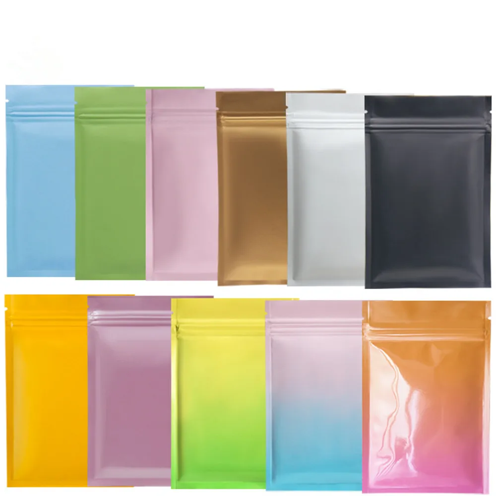 100Pcs Glossy Matte Aluminum Mylar Foil Bag Zip Lock Self Seal Tear Notch Flat Pouches for Food Snack Tea Coffee Bean Pouches