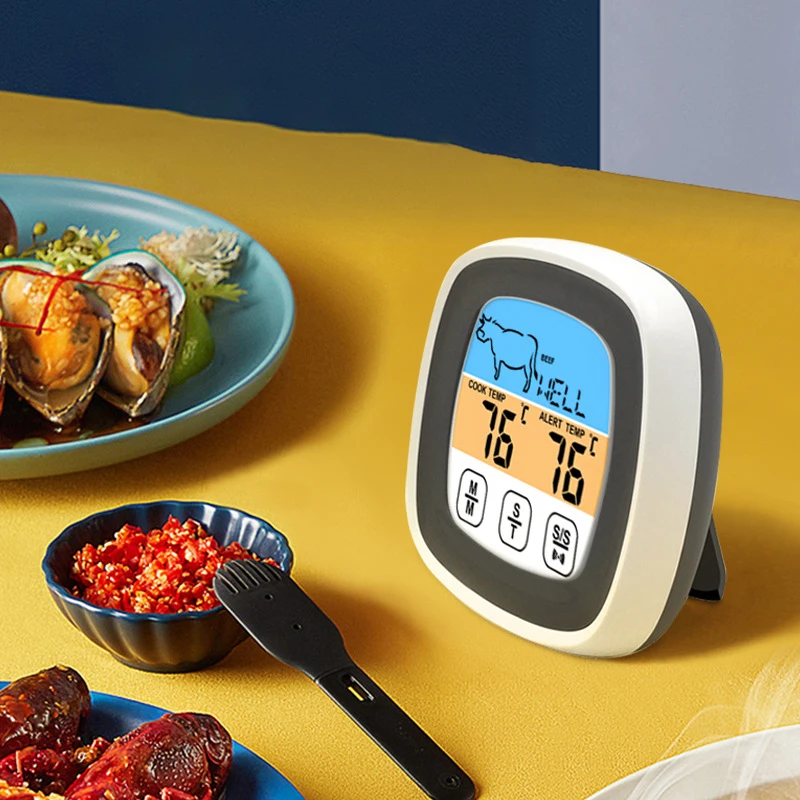 Smart Needle Type Multifunctional Food Thermometer, Color Screen Digital Display, Touch Function, Barbecue Kitchen Timer