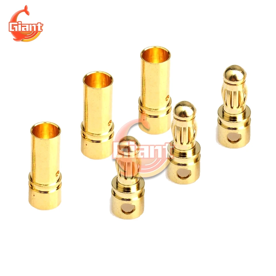 Banhado a ouro Banana Plug Connector, macho e fêmea bala, ESC RC bateria, controle de velocidade do motor, novo, 3,5mm, 10 pcs, 20pcs