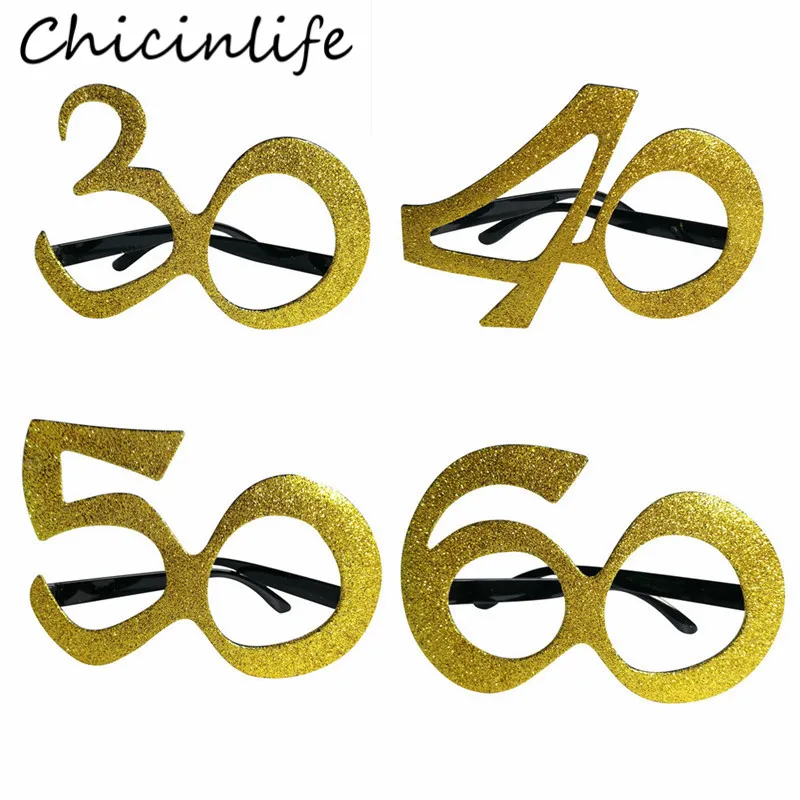 Chicinlife 1Pcs 30 40 50 60 Year Old Glasses Birthday Party Anniversary Men Women Funny Glasses Frame Photo Booth Props Supplies