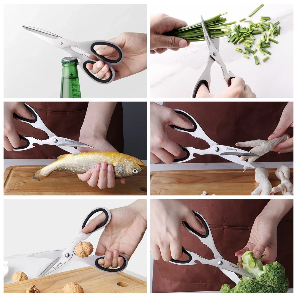 Seacreating Full 304 Stainless Steel Shears Kitchen Scissors Kitchen Shears Dishwasher Safe Cooked Food Cutting Scissors